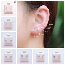 Genuine 925 Sterling Silver Rhinestone Stud Earrings Small Big CZ Diamond Pearl