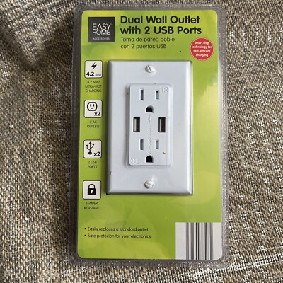 Easy Home Dual Wall Outlets with 2 USB Ports Smart Chip Technology Fast Charging