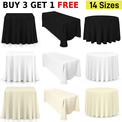 White Ivory Black Polyester TABLE COVER CLOTH Round Rectangle Wedding Tablecloth