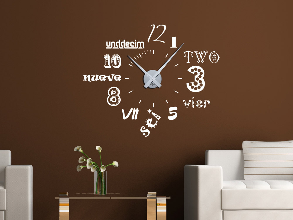 Wandtattoo Uhr mit Uhrwerk Wanduhr Zahlen und Worte Wohnzimmer