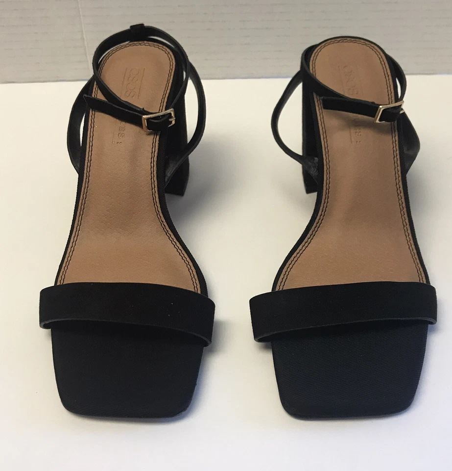 ASOS женщин дизайн черная замша едва есть с ремешками блок каблуки размер 6 М - Изображение 3 из 4
