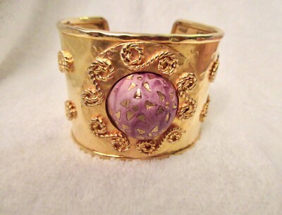 Celine Paris Wide Cuff Purple Cabochon Bracelet Haute Couture '80s France Superb