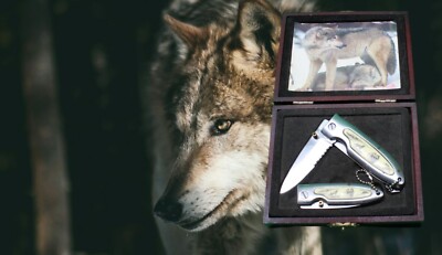 wolves Fighter  Pocket Knife 440 Vintage Stainless Steel Wolf