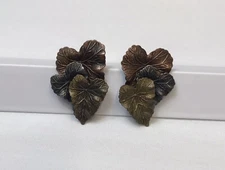 Vintage Tri-color Leaf Drop Dangle Earrings Brass Copper Silver Tones Leaves EUC