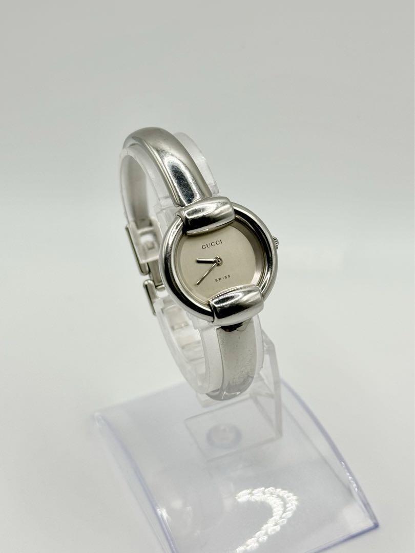 GUCCI✨シルバー✨時計 日付表示付き Gucci 1400L Silver Dial Bangle Watch Round Women's Watch | eBay