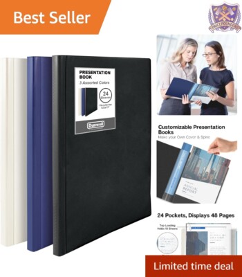 Presentation Binder Polypropylene 8.5x11'' 24-Pocket Assorted 3 Pack Organizer