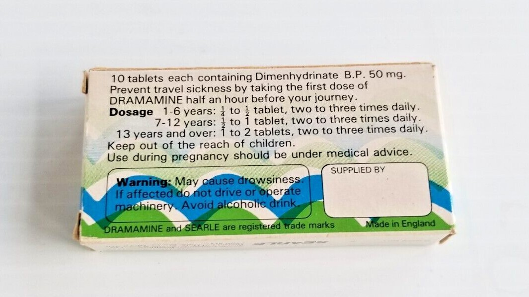 Lot DRAMAMINE Motion Sea Sickness Tablets Box with Contents and Pill