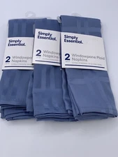 Simply Essential Windowpane Plaid Napkins Fabric Cloth Blue Polyester Microfiber