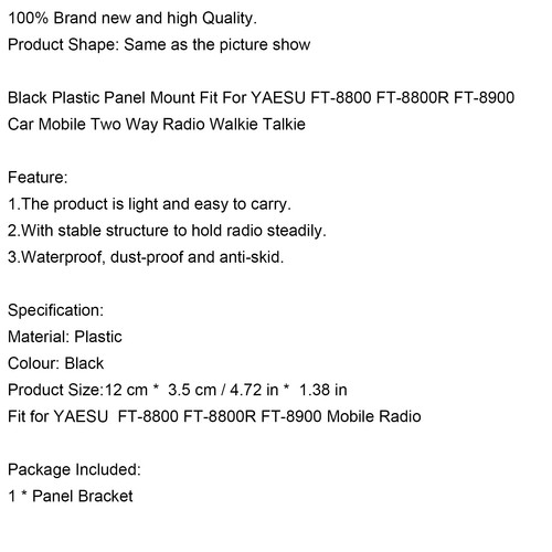 Plastique Panel Mount Bracket Para Ft-8800 Ft-8800R Ft-8900 Car Mobile Radio Blk - Zdjęcie 11 z 11