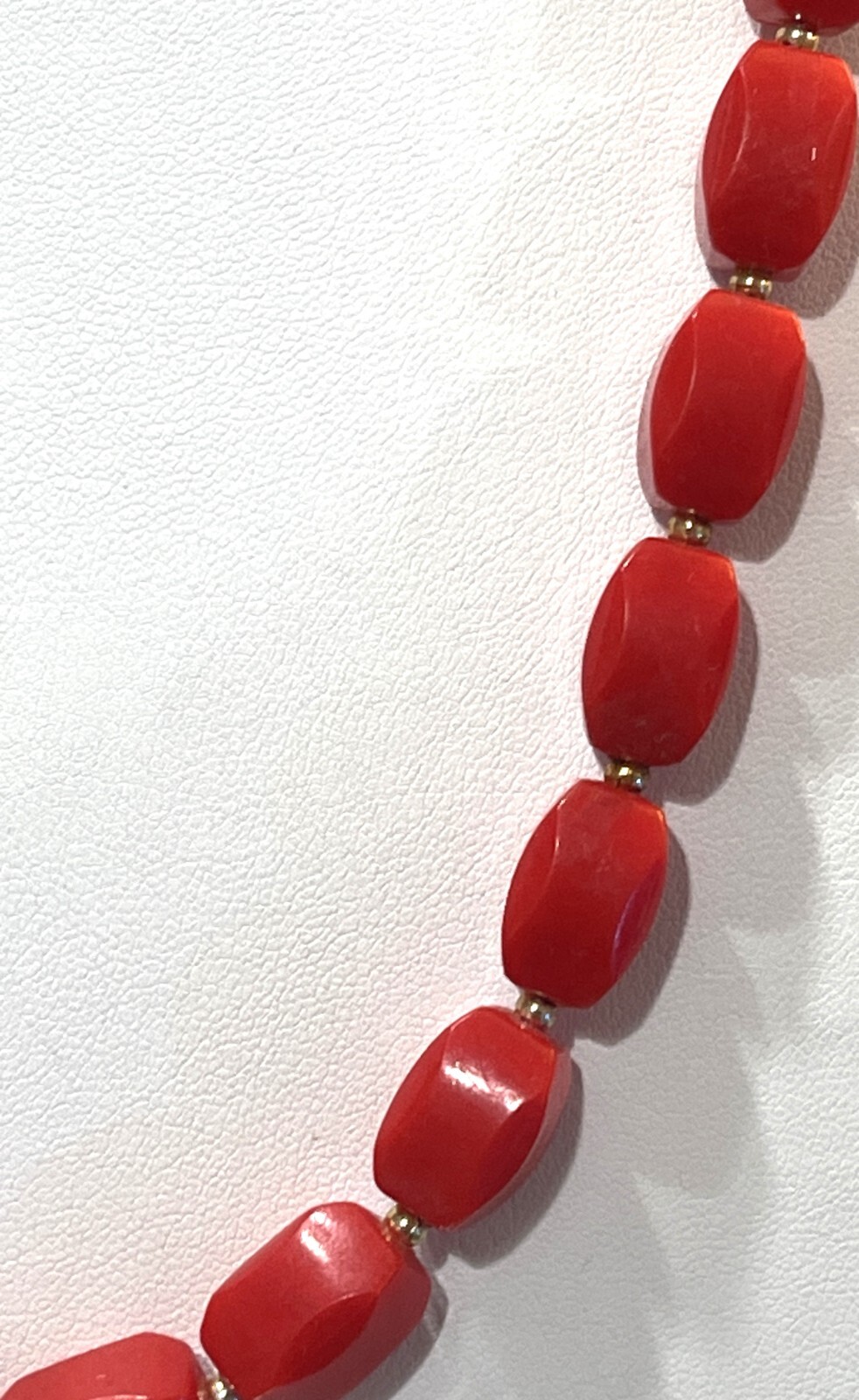 Red Rectangle Plastic Beads Spring Ring Clasp Nec… - image 2