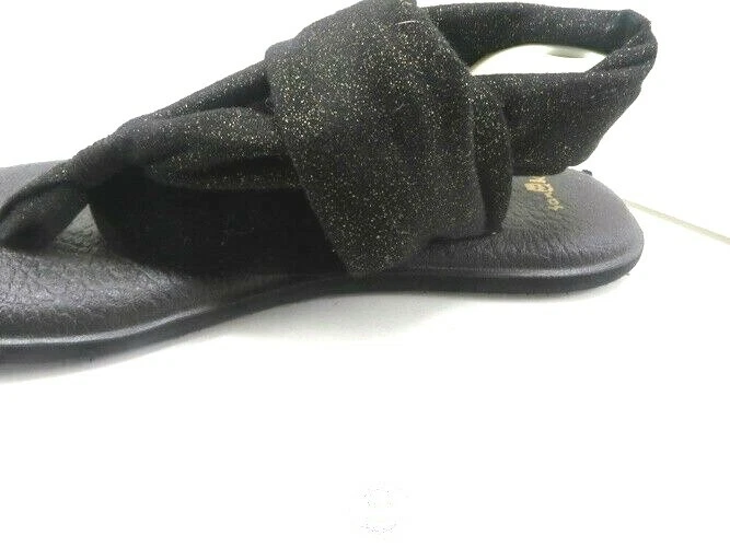 SANUK Yoga Sling Black Glitter Textile Thong Slingback Sandals Size 8 EXUC