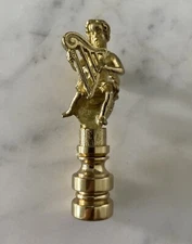 Preowned Vintage NOS Brass Cherub Angel Playing Harp Statue Figurine Lamp Finial