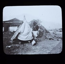 Glass Magic Lantern Slide Cuban War 7 Locals Makeshift Accomodation