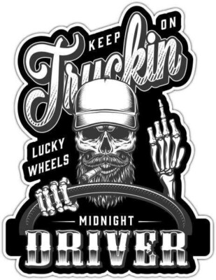 Keep On Trucking Truck Driver Skull Car Bumper Window Sticker Decal 3.9''X5''