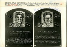 STAN COVELESKI & WAITE HOYT BASEBALL HOF PLAQUE AUTOGRAPHED PSA/DNA PHOTO