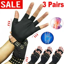 3 Pairs Copper Arthritis Compression Gloves Hand Wrist Support Joint Pain Relief