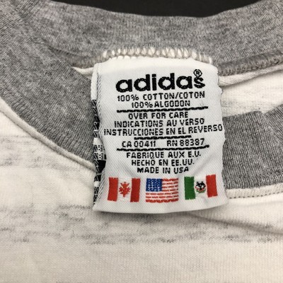 Vintage 90s Adidas T Shirt L/XL Short Sleeve Striped Tee Spell Out 