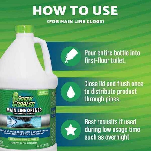 GREEN GOBBLER 1 Gal Drain Cleaner Grease Clog Remover Main Line Opener Toilet - Picture 5 of 9