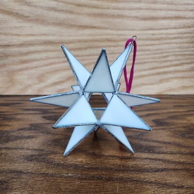 Vintage Lead Stained Glass Star Sun Catcher Ornament Moravian 12 Point White 3D