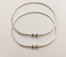 West Indian Ball Bangle 2 pieces - Sterling Silver .925 - Adult Ladies Size