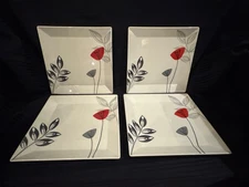 The Cellar Whiteware Red & Gray Abstract Flower Dinner Plate Set Four (4) Macy's