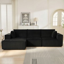 Sectional Sofa Modular L-Shape Couch w/ Chaise, Deep Seat, Corduroy, Black