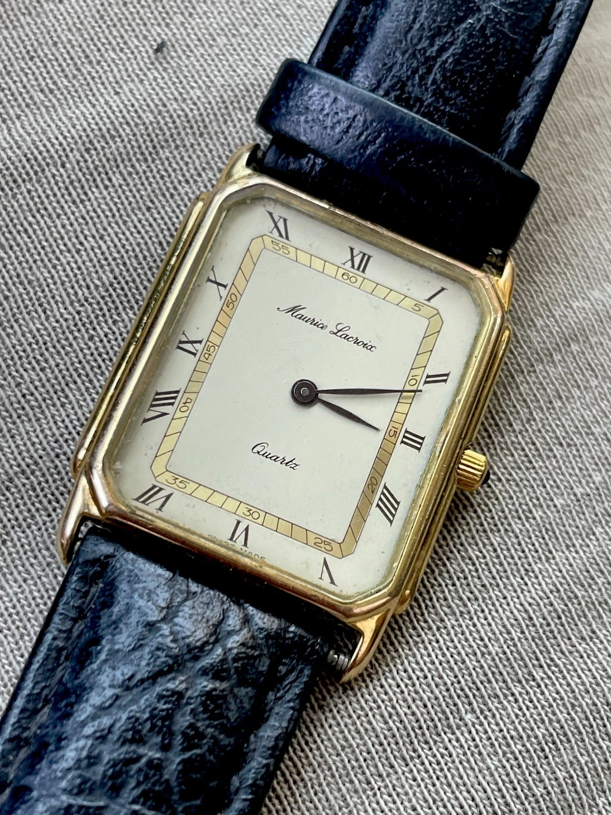 Vintage Maurice Lacroix Tank 18k vergoldete Quarzuhr mit römischen Ziffern