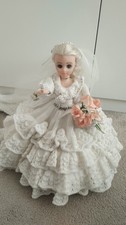 Vintage Layered Ruffle Woollen Knitted Dress Bride Fully Jointed Doll Approx 16"
