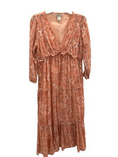 Rachel Zoe 100% Cotton Tiered Peach Paisley V Neck Boho Chic Cottagecore Small