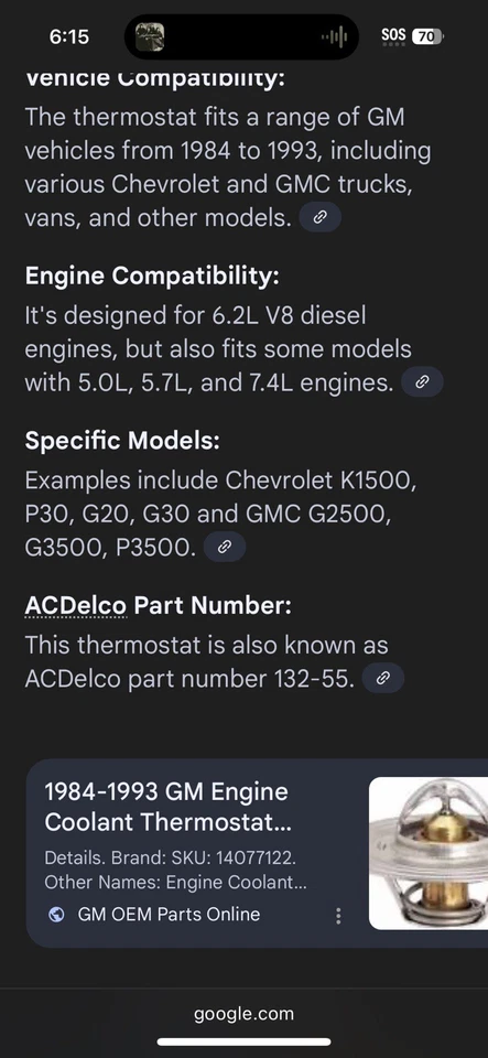 New OEM Genuine GM 14077122 Thermostat  Fits GM 1984-93 Chevy GMC Trucks K1500 - Image 3 of 4