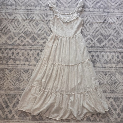 Old Navy weißes Kleid Large Tall LT ärmellos Rüschen gesmokte Taille Lagen gefüttert