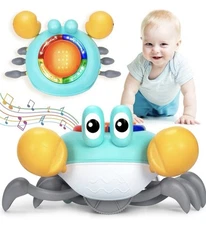 Musical Crawling Crab Baby Toy - Tummy Time Toys for 6-12 Months Boy Blue 