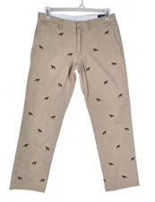 Polo Ralph Lauren Dog Pants Mens 33x30 Khaki Embroidered Terrier Critter Beagle