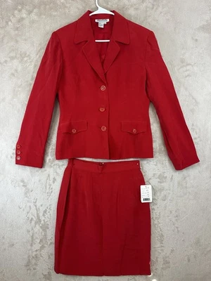 Allison Taylor Womens 2 Piece Skirt Suit Size M Red Silk Lined Career Office - Image 1 of 4