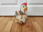 Vintage Fisher Price Cackling Hen WORKS Pull Toy Wooden Chicken 120 Mechanical
