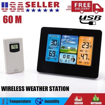 Wireless Indoor & Outdoor Weather Station Clock Calendar Digital LCD Thermometer