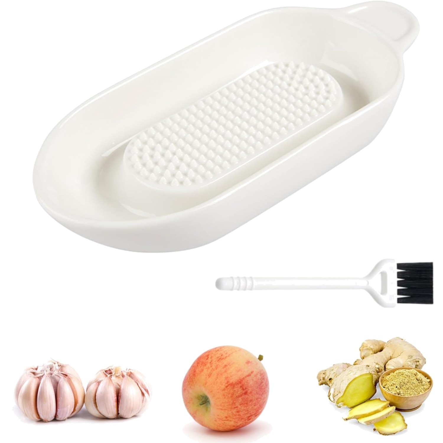 Ingwerreibe Keramik, Porzellan, Scheibe, Reinigungsbürste, Knoblauch, Gewürze...