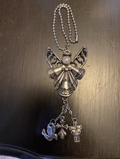 Guardian Angel Auto Car Mirror Charm GANZ Silver Tone Faux Pearl Protect Bless