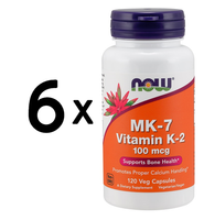 6 X NOW Foods MK-7 Vitamin K-2, 100Mcg - 120 Vcaps (312,48 Eur/Kg)