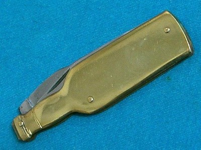 NM VINTAGE SOLINGEN BRASS FIGURAL BOTTLE SHAPE SOMMELIER WAITERS KNIFE CHAMPAGNE