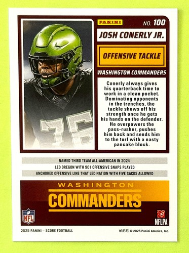 2025 Score-A-Treat Josh Connerly Jr RC #/99 Washington Commanders Oregon - Picture 2 of 3