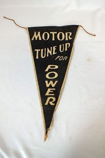 Vtg 1950s Sun Garage Motor Tune Up for Power Canvas Pennant Sign 22 x 11 1/2