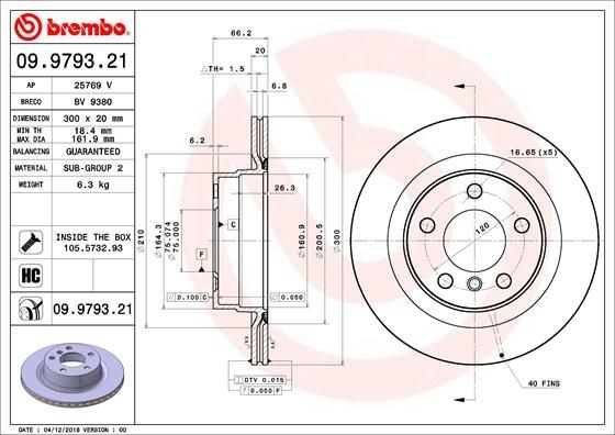 Disque de frein BREMBO 09.9793.21 avant en carbone pour voiture BMW de tourisme