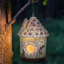 Hanging Bird House for Outdoor with Solar Light, Nesting Box Garden colorful