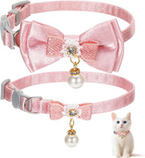 2Pack Adorable Cat Collar with Bow, Cute Kitten Collars for Girl Cats Pink Cat B