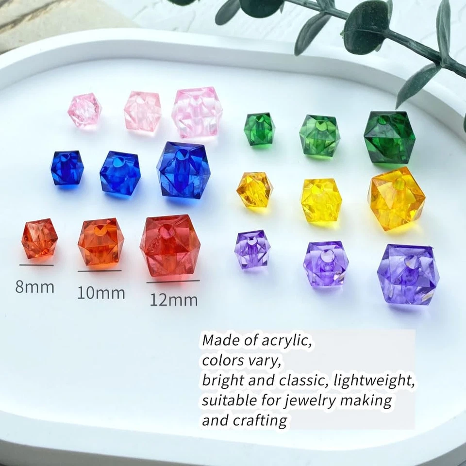 400Pcs 8Mm Acrylic Cube Faceted Beads Colorful Square Plastic Spacer Beads Loose - Image 2 of 4
