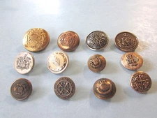 12 Uniform Military BUTTON Family Crest Coat Arms Brass White Metal Vintage