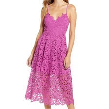 ASTR the Label Womens Sleeveless Lace Midi Dress Pink Size Large Feminine Party