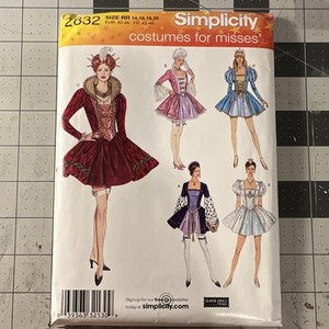 Simplicity 2832 Misses Women’s Costume Sewing Pattern Size RR 14-16-18-20