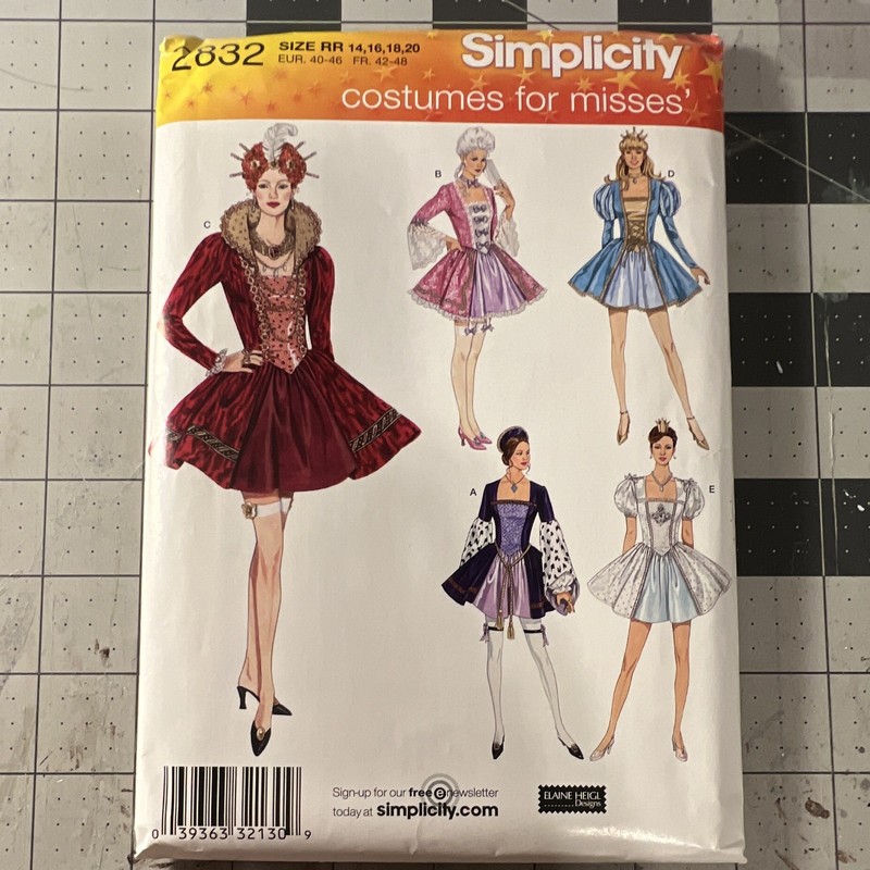 Simplicity 2832 Misses Women’s Costume Sewing Pattern Size RR 14-16-18-20